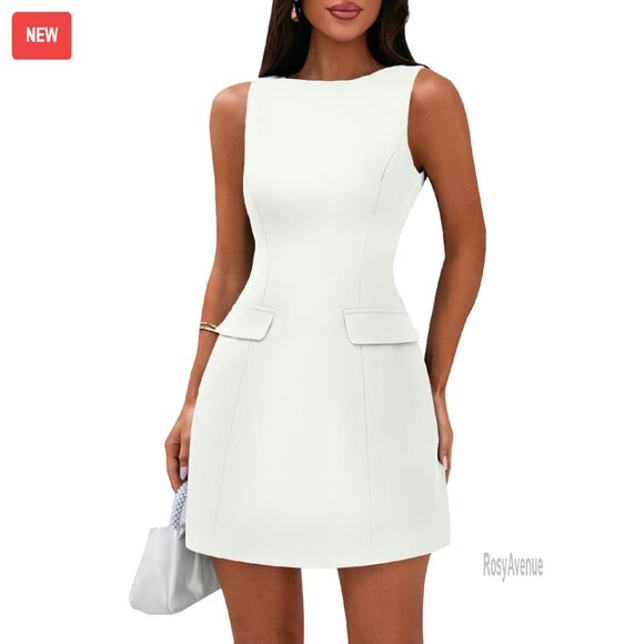 Dresses & Skirts - Sleeveless Boat Neck Bodycon Mini Dress for Work Formal Summer